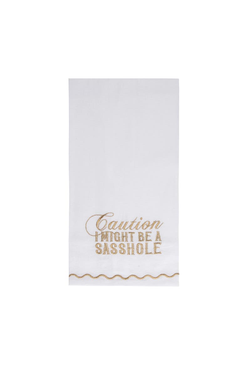 Caution Gold Thread Tea Towel Cotton Gold, Main, color, White