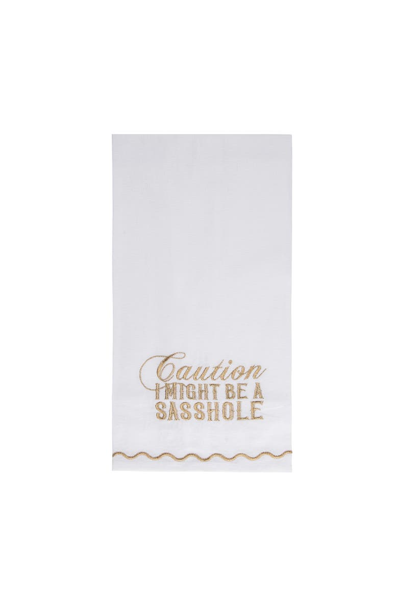 Totalee Gift Caution Gold Thread Tea Towel Cotton Gold, Main, color, White