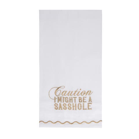 Caution Gold Thread Tea Towel Cotton Gold