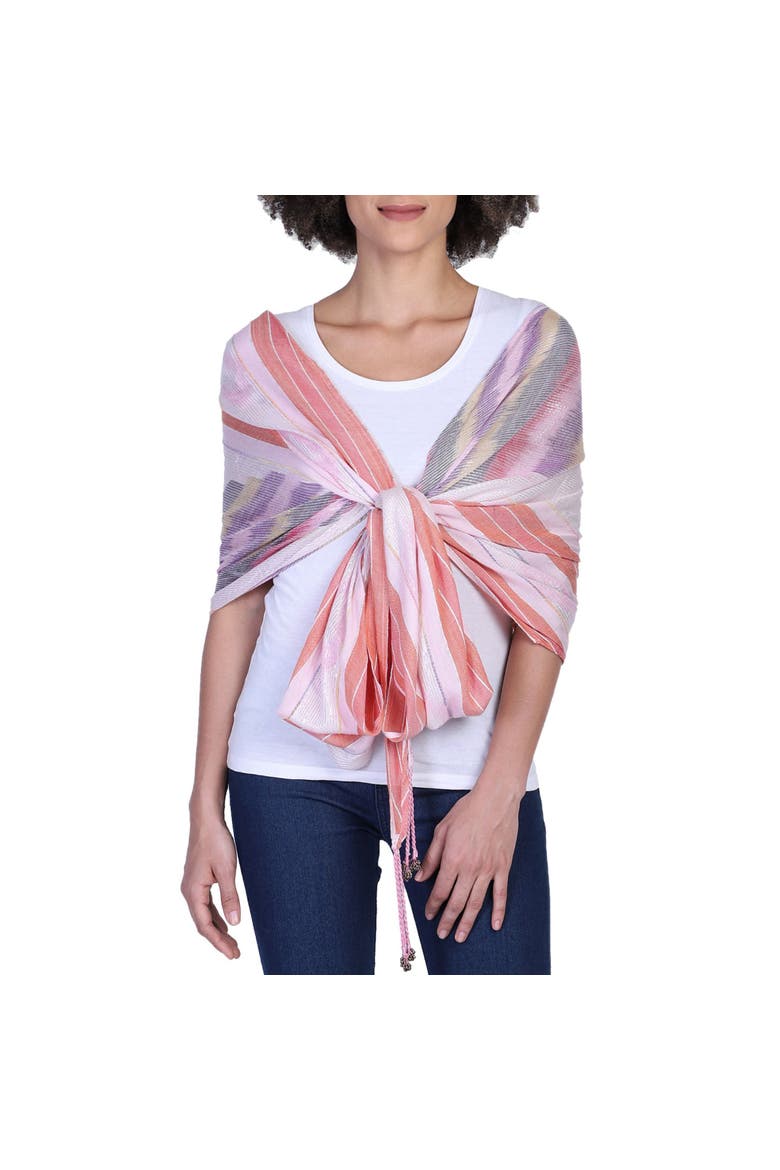 Shimmer Stripe Tassel Scarf, Main, color, Pink