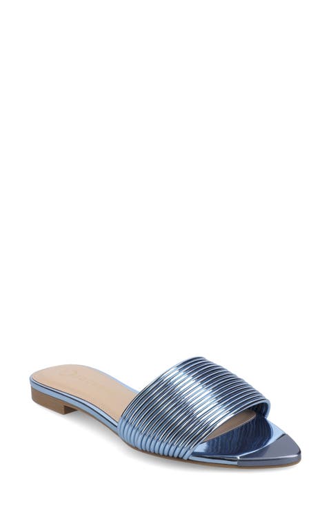 <p>Feather Faux Leather Slide Sandal (Women)</p>