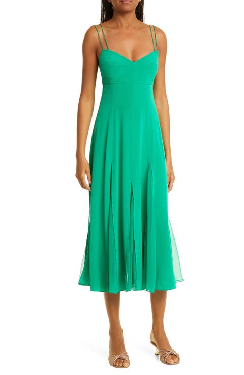 Sheer Godet Pleat Silk Midi Slipdress