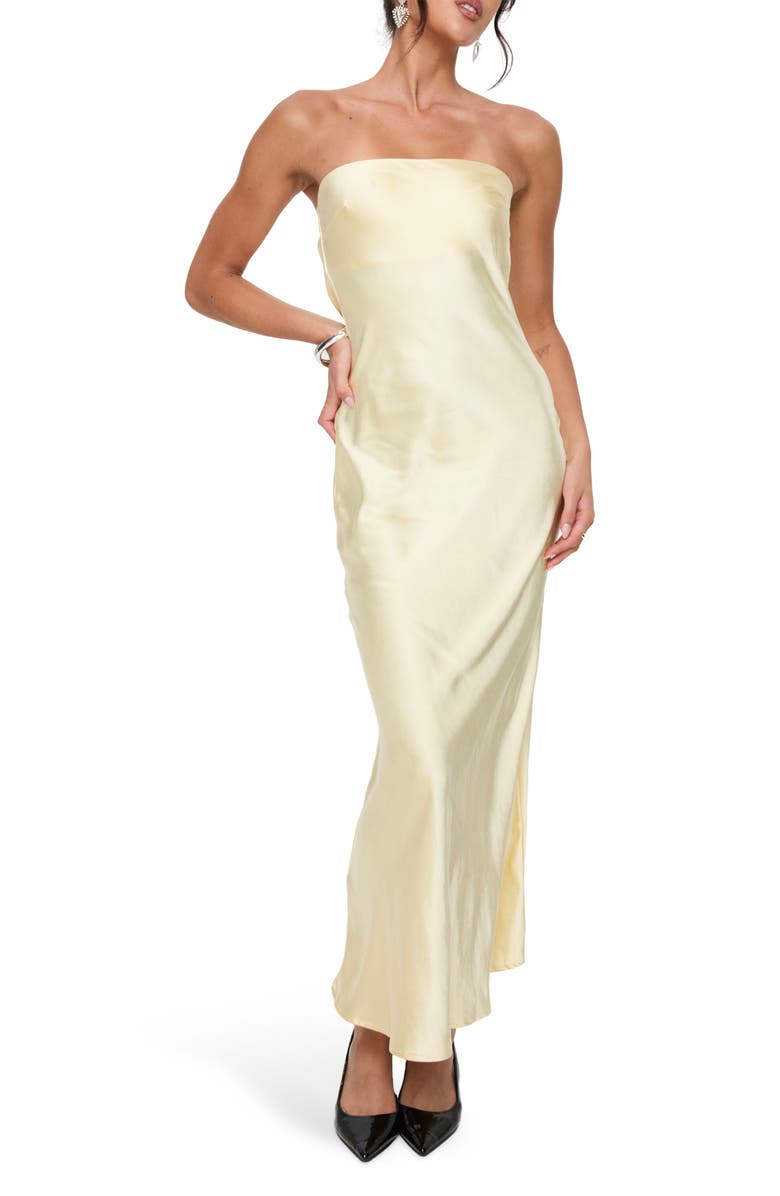 Princess Polly Haley Strapless Satin Maxi Dress, Main, color, Yellow