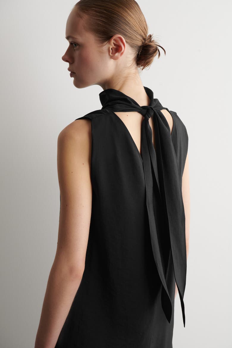 Draped Tie-detail Turtleneck Maxi Dress, Alternate, color, BLACK