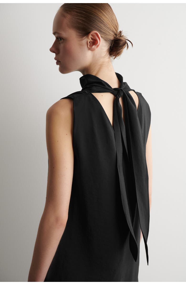 COS Draped Tie-detail High-neck Maxi Dress, Alternate, color, Black