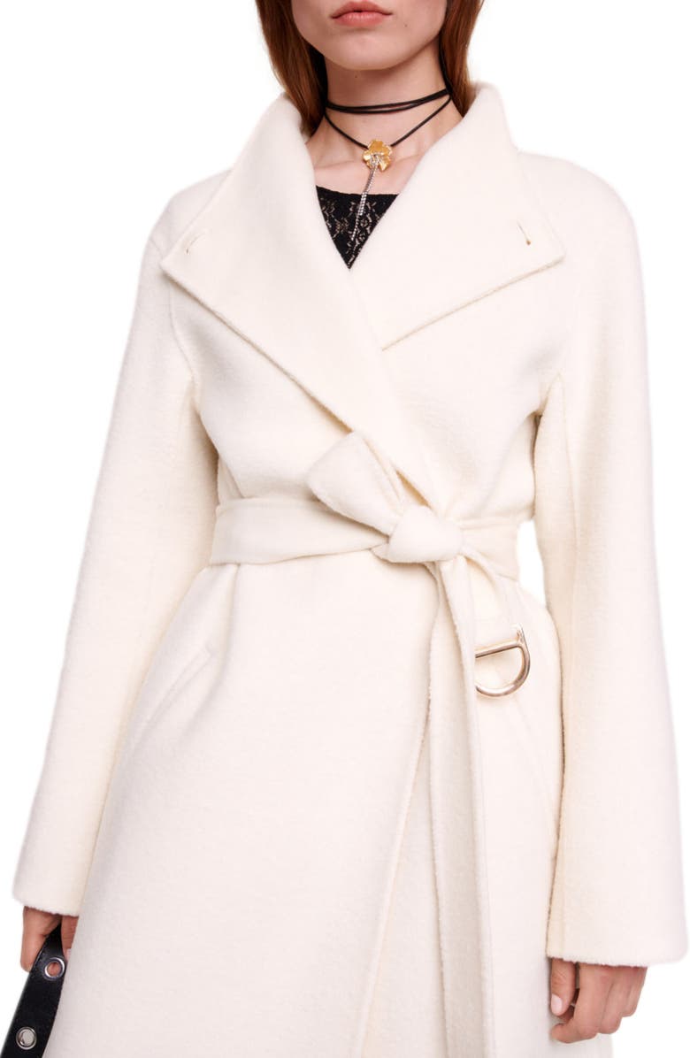 maje Genesis Belted Wool Blend Wrap Coat, Alternate, color, 