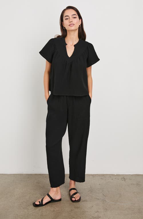 Rails Sayer Organic Cotton Gauze Split Neck Top In Black
