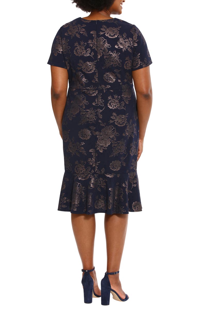 London Times Floral Short Sleeve Twisted Flounce Hem Sheath Dress, Alternate, color, 