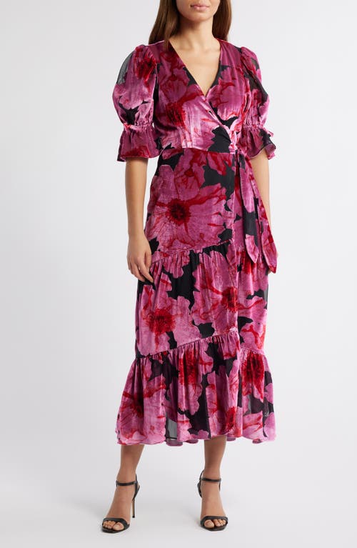 Hutch Floral Burnout Velvet Wrap Dress in Black Floral 