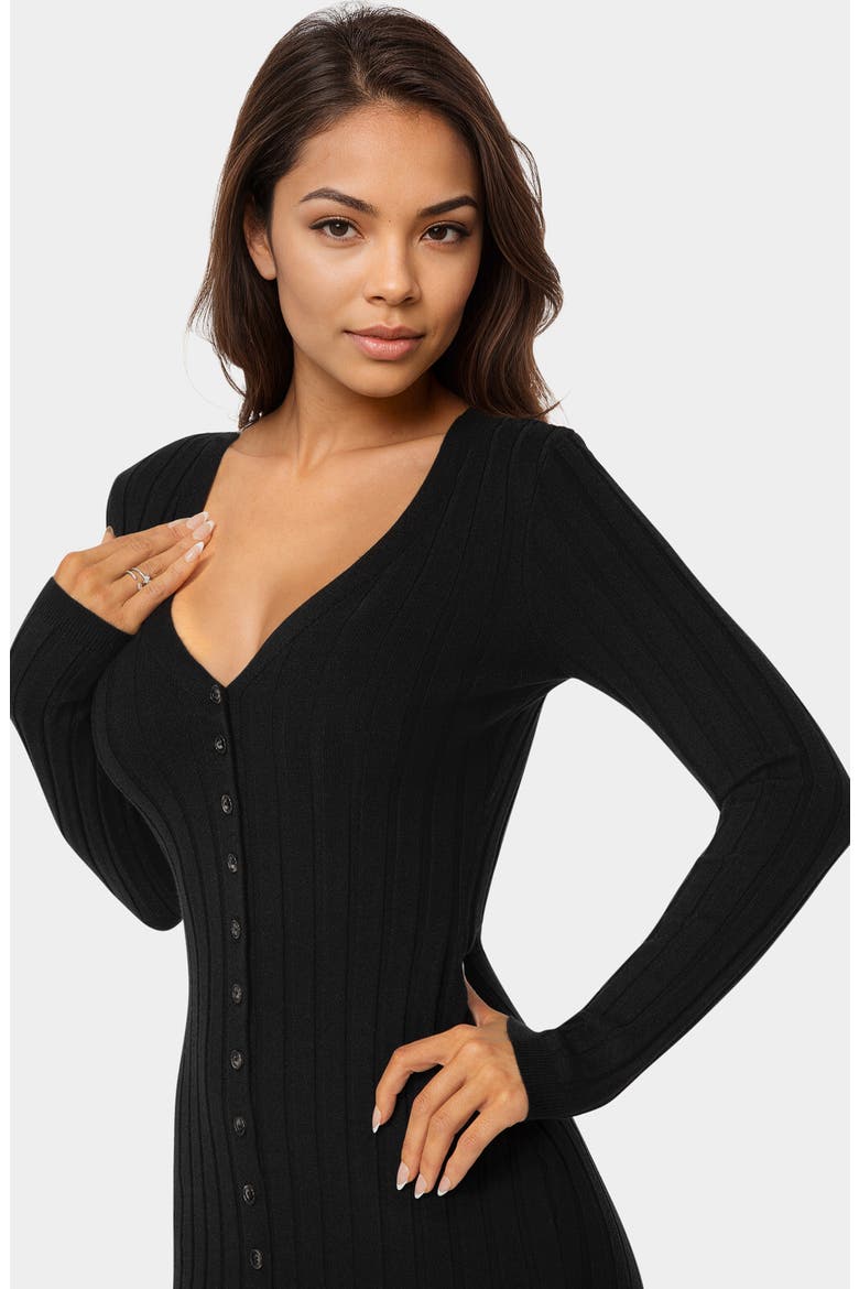 Long Sleeve Rib Cardigan Dress, Alternate, color, BLACK