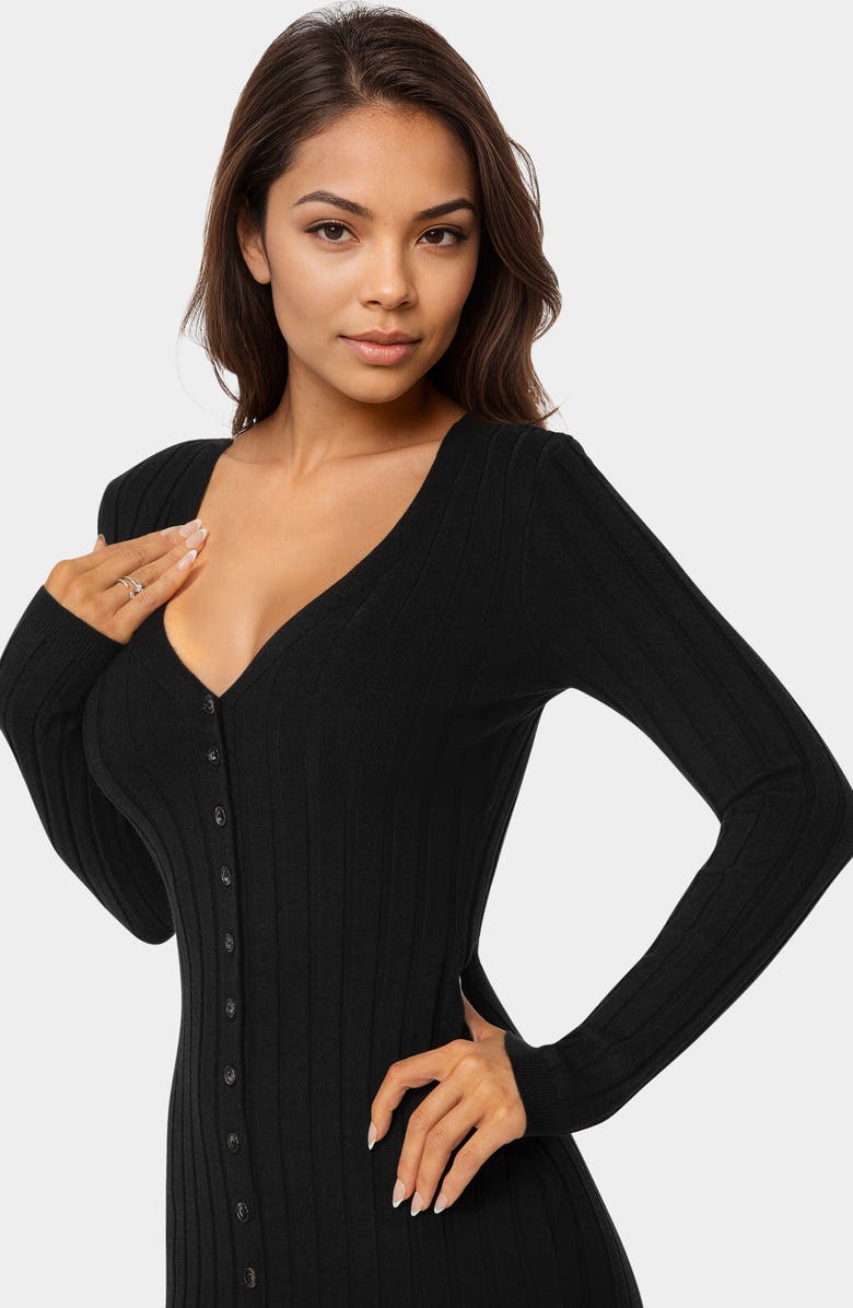 bebe Long Sleeve Rib Cardigan Dress, Alternate, color, Black