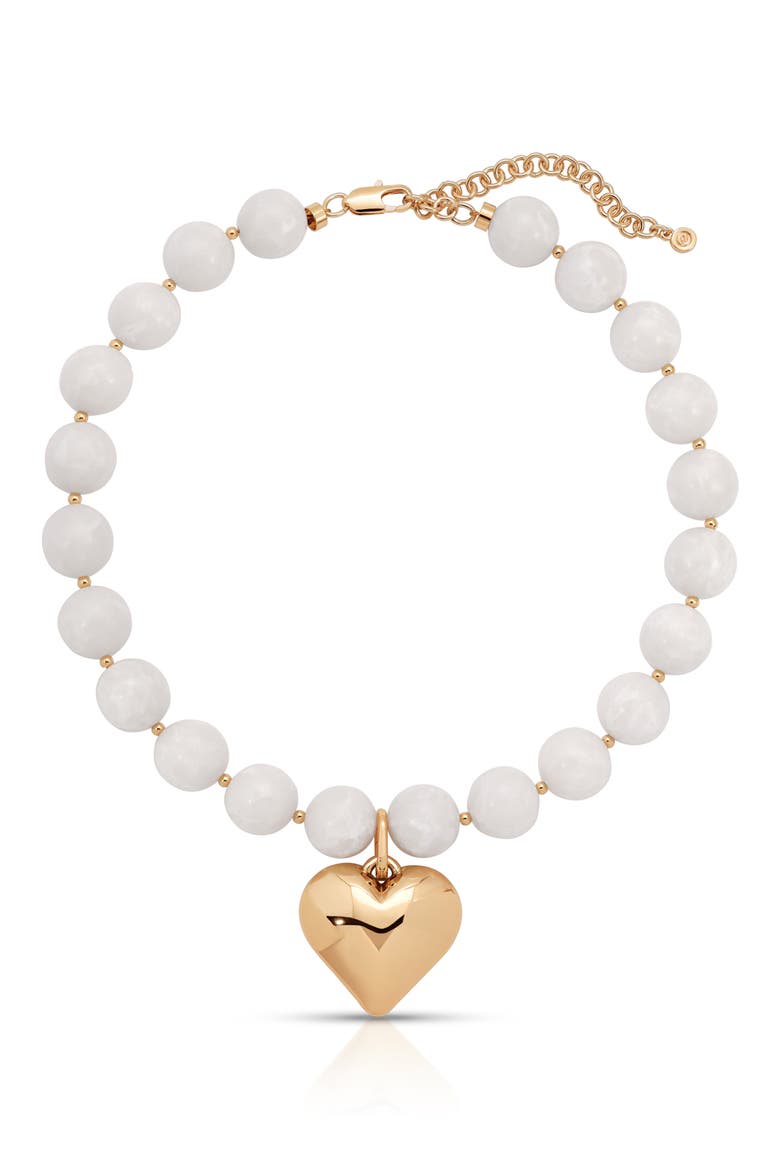 Luck & Love Stone Puffy Heart Pendant Necklace, Alternate, color, BONE