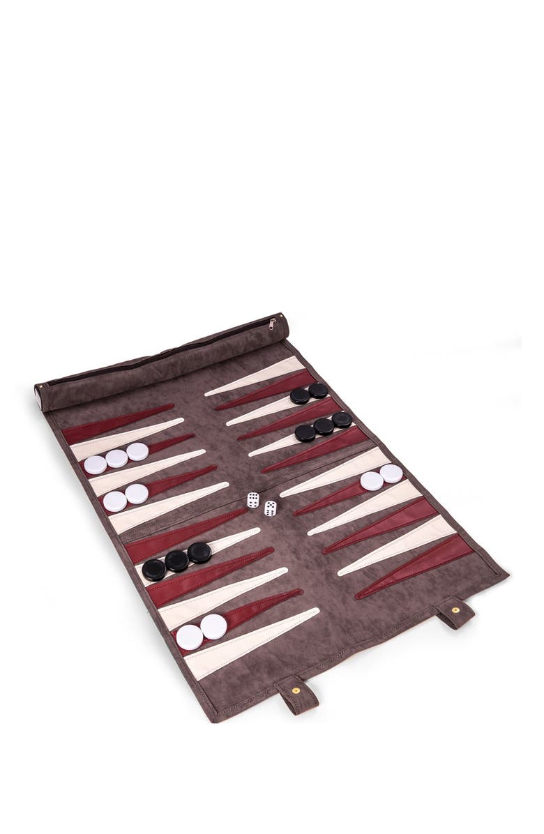 Bey-Berk Grey Suede Roll-Up Backgammon Travel Set, Main, color, Brown/ Tan