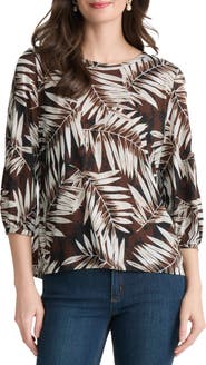 Jones New York Button Shoulder Palm Print Top