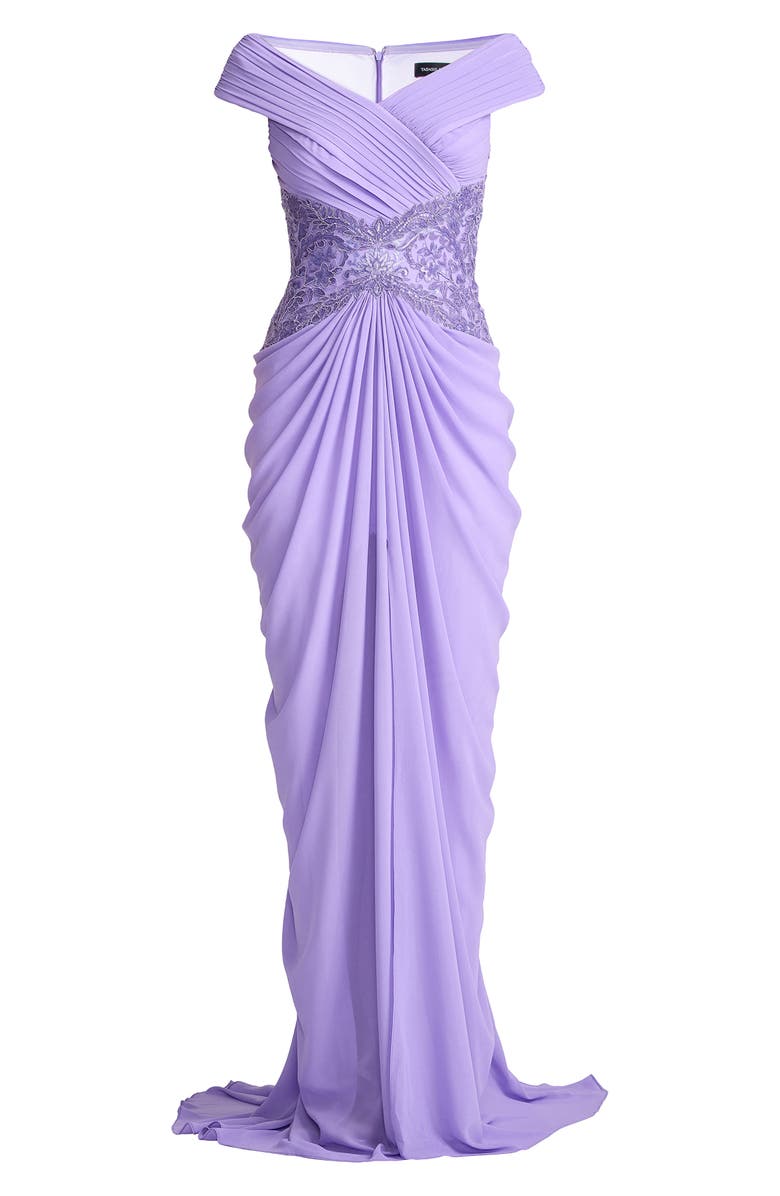 Tadashi Shoji Beaded Off the Shoulder Chiffon Gown, Alternate, color, Lavender Mist