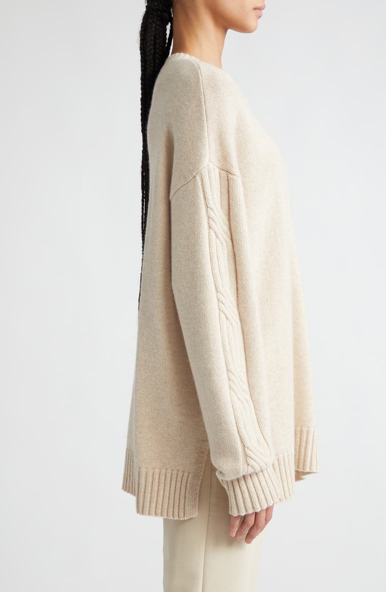 Max Mara Vicini Cable Knit Sleeve Cashmere Crewneck Sweater, Alternate, color,