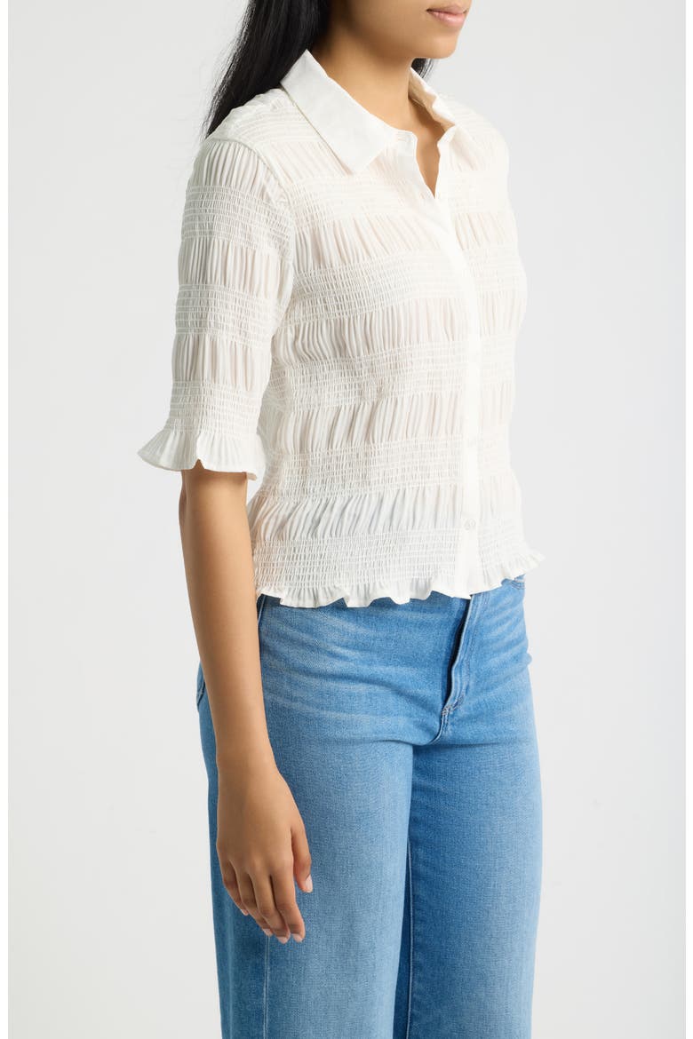 Smocked Button-Up Shirt, Alternate, color, WHITE