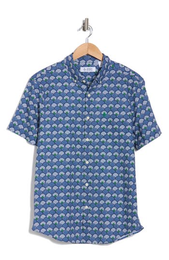 Original Penguin Short Sleeve Linen & Cotton Button-up Shirt In Blue