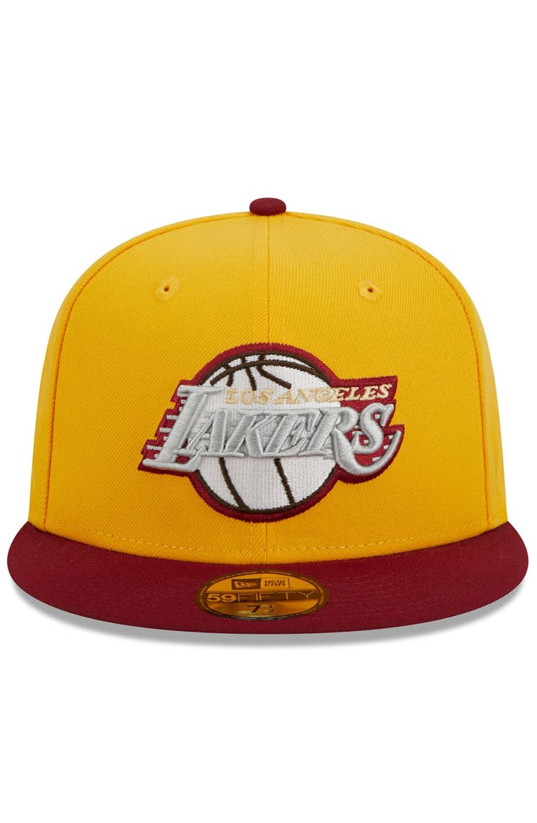 New Era Men's New Era Yellow/Red Los Angeles Lakers Fall Leaves 2-Tone 59FIFTY Fitted Hat, Alternate, color, Yellow