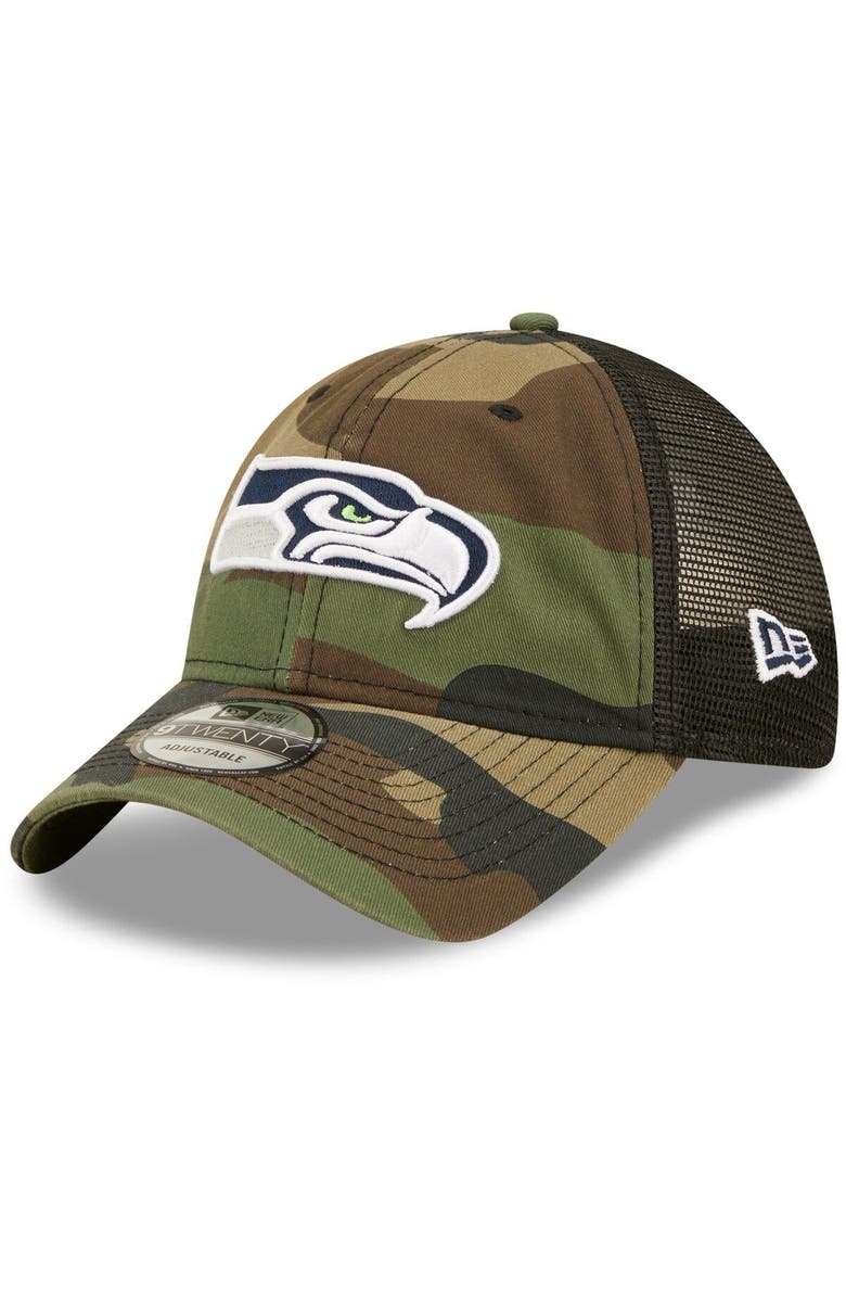 New Era Men's New Era Camo/Black Seattle Seahawks Basic 9TWENTY Trucker Snapback Hat, Main, color, 