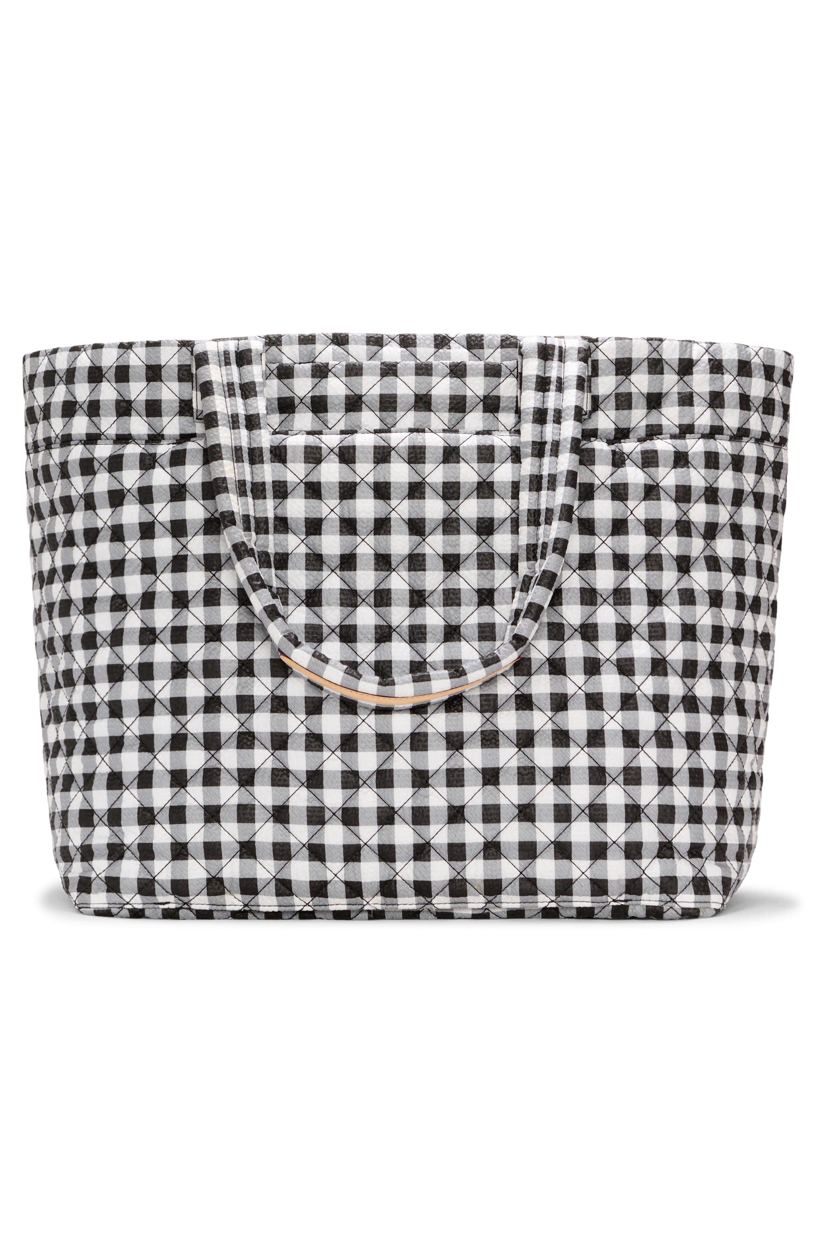 Large Metro Deluxe Quilted Nylon Tote, Alternate, color, BLACK/ WHITE GINGHAM