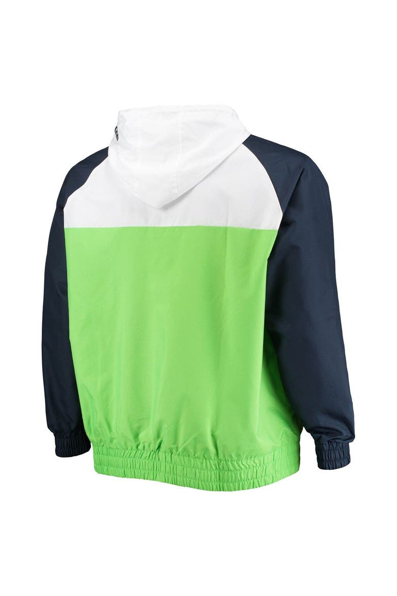 Men's New Era Neon Green/College Navy Seattle Seahawks Big & Tall League Raglan Quarter-Zip Hoodie, Alternate, color, Neon Green