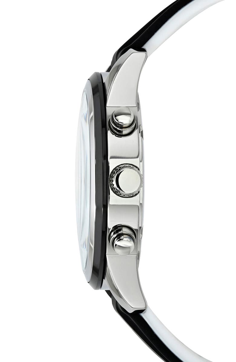 PORSAMO BLEU Arthur Chronograph Leather of Silicone Strap Watch, 44mm, Alternate, color, Black/ White/ Black