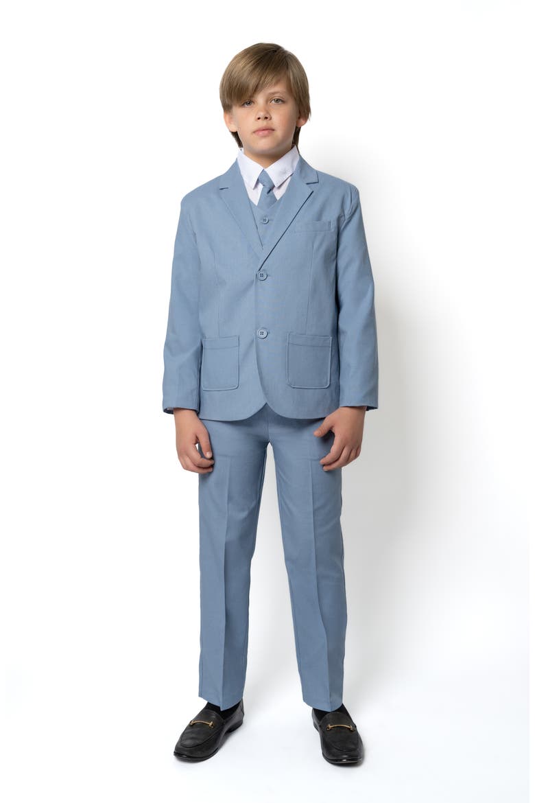 Kids' Leo Linen & Cotton Blend 5-Piece Suit Set, Main, color, POWDER BLUE