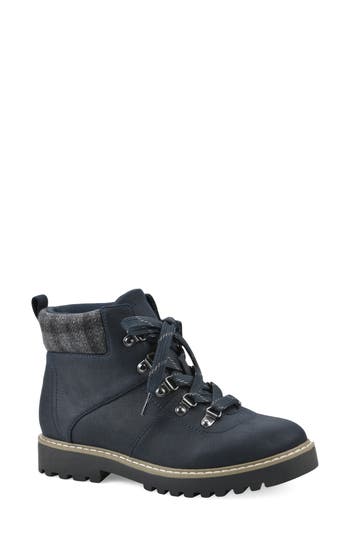 Cliffs By White Mountain Connie Lace-up Lug Sole Boot In Navy/fabric