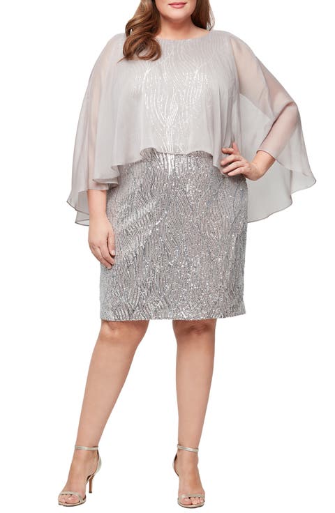 Chiffon Capelet Sequin Cocktail Dress (Plus)
