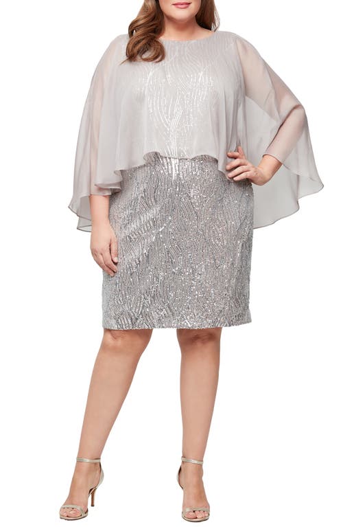 Shop Sl Fashions Chiffon Capelet Sequin Cocktail Dress In Buff
