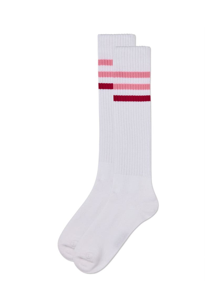 TwoTone Varsity Stripe Knee High Socks, Alternate, color, Pink
