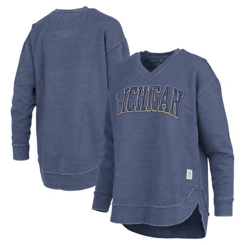 Shop Pressbox Navy Michigan Wolverines Westin Poncho V-neck Pullover Sweatshirt