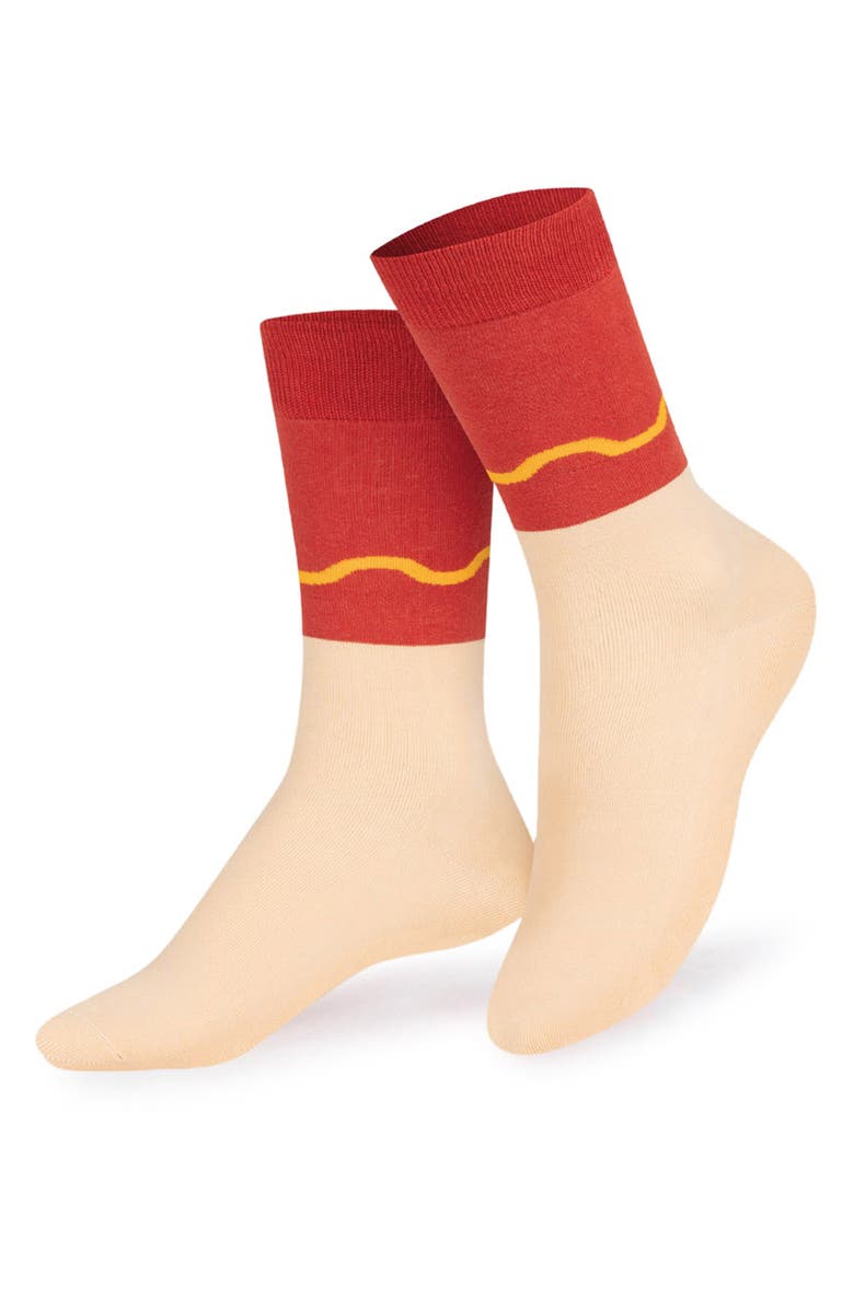 doiy Kids' Hotdog 3D Crew Socks, Main, color, Red/ Beige/ Yellow