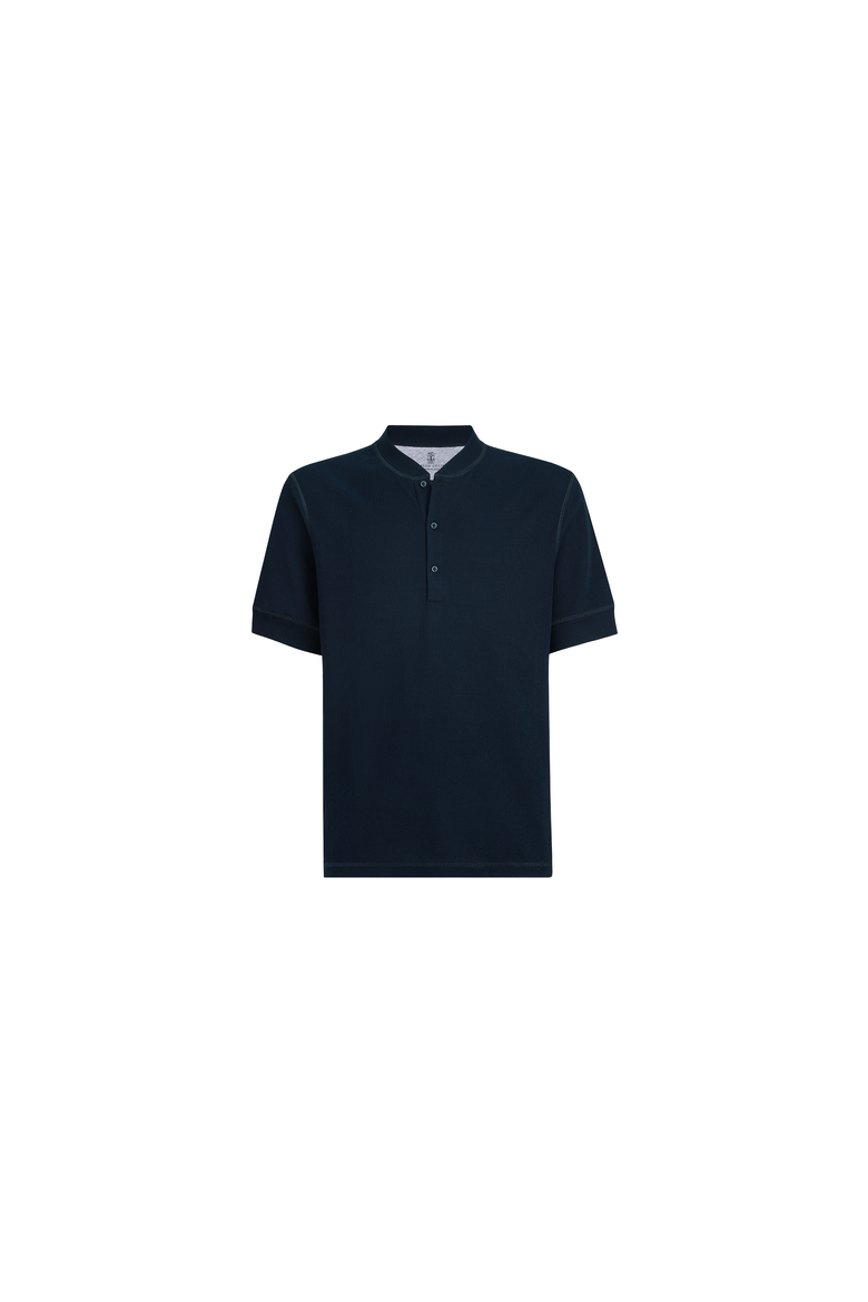 Cotton waffle jersey T-shirt with Henley collar, Alternate, color, Cobalt