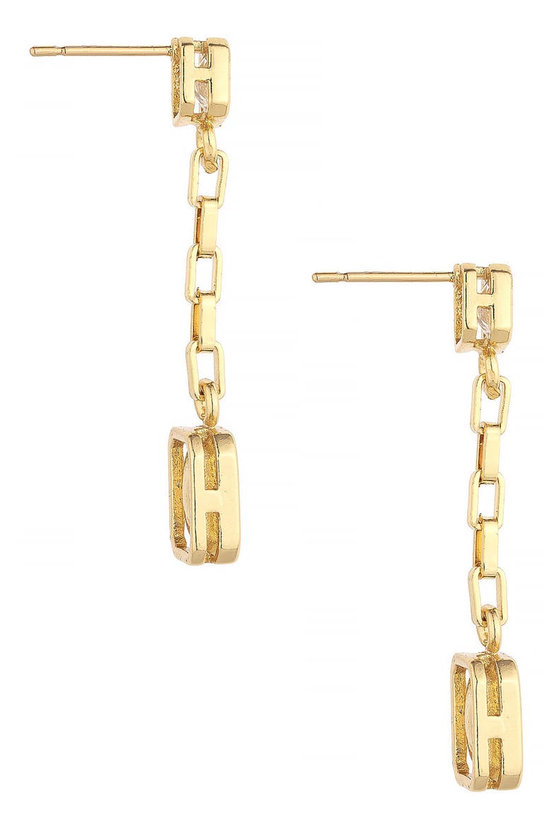 Rectangular Cubic Zirconia Chain Drop Earrings, Alternate, color, GOLD