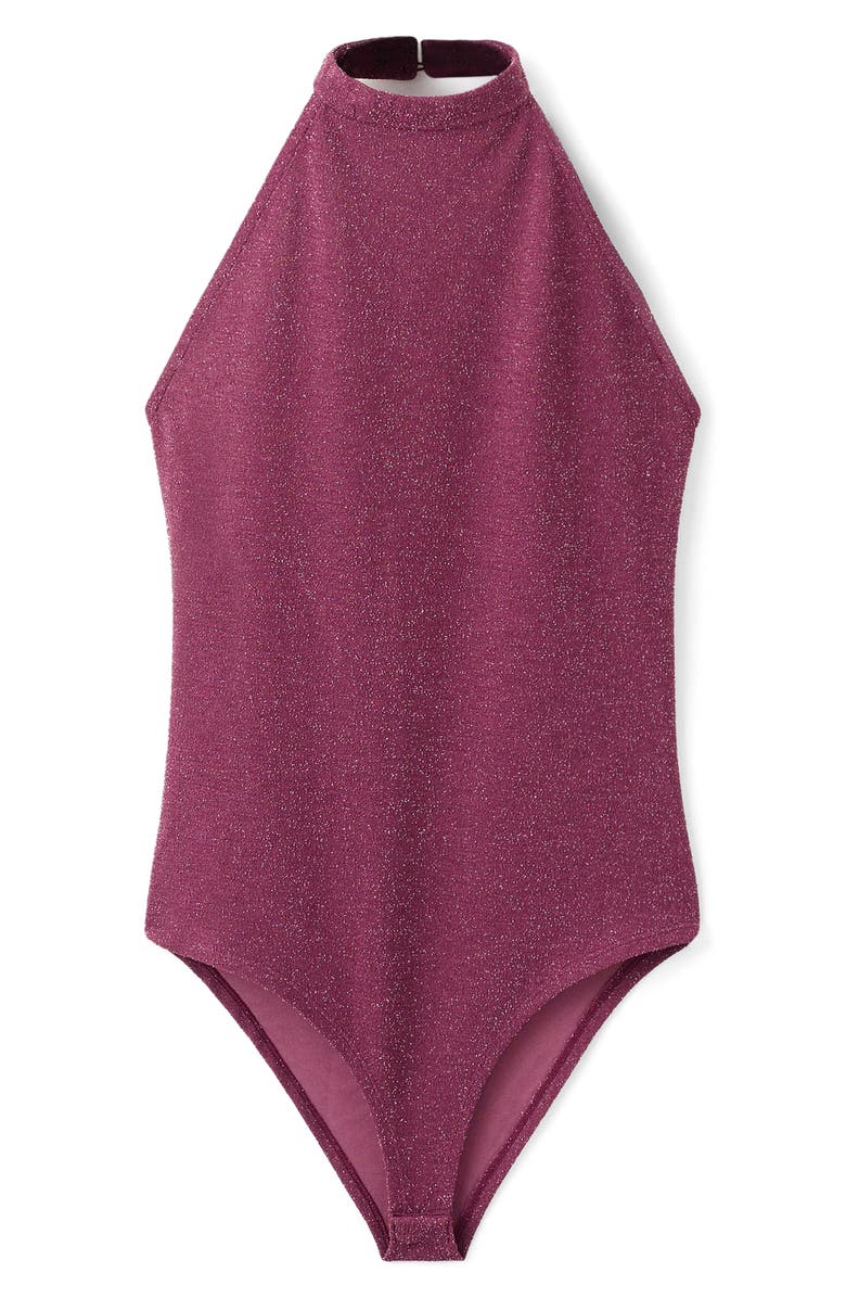 MANGO TEEN Shimmering Mock Neck Bodysuit, Alternate, color, Pink
