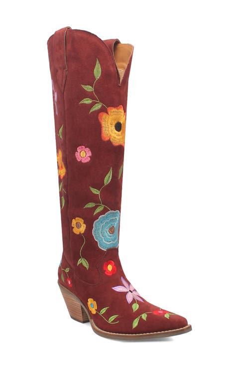 Flower Power Knee High Western Boot (Women) (Narrow Calf)