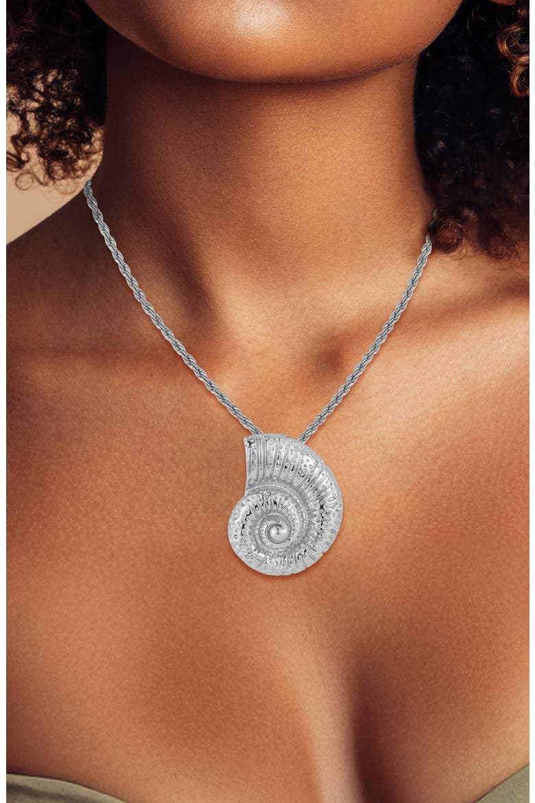 Silver Plated Shell Pendant Necklace, Alternate, color, SILVER
