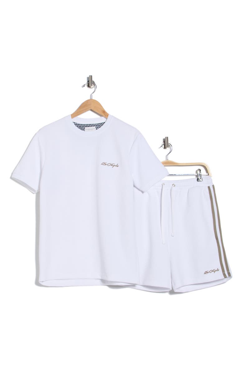 DENIM AND FLOWER Embroidered T-Shirt & Drawstring Shorts Set, Main, color, White