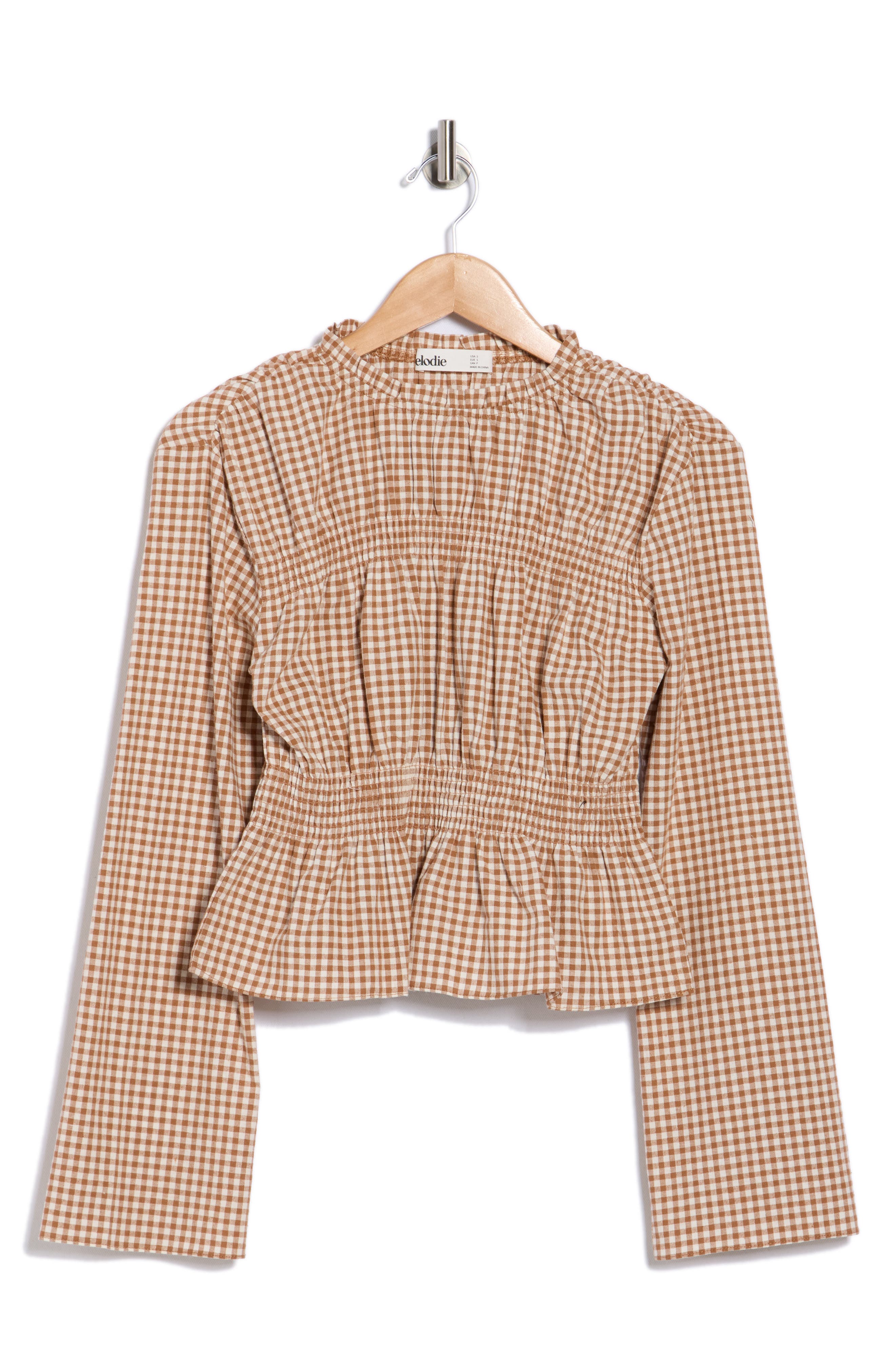 Elodie Gingham Long Sleeve Peplum Top
