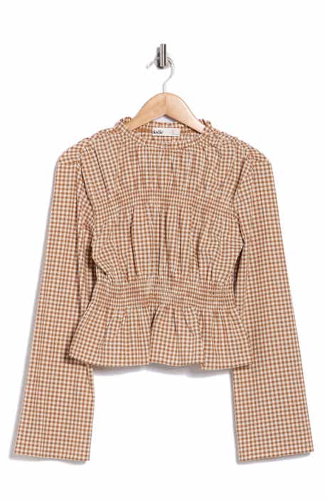 Elodie Gingham Long Sleeve Peplum Top