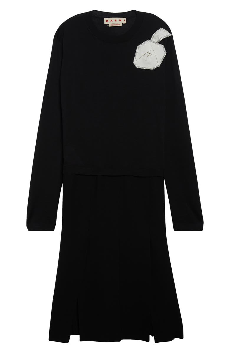 Marni Rose Appliqué Long Sleeve Virgin Wool & Silk Sweater Dress, Alternate, color, 00N99 Black