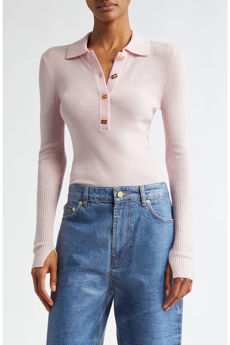 Long Sleeve Wool Polo Sweater, Main, color, CHALK PINK