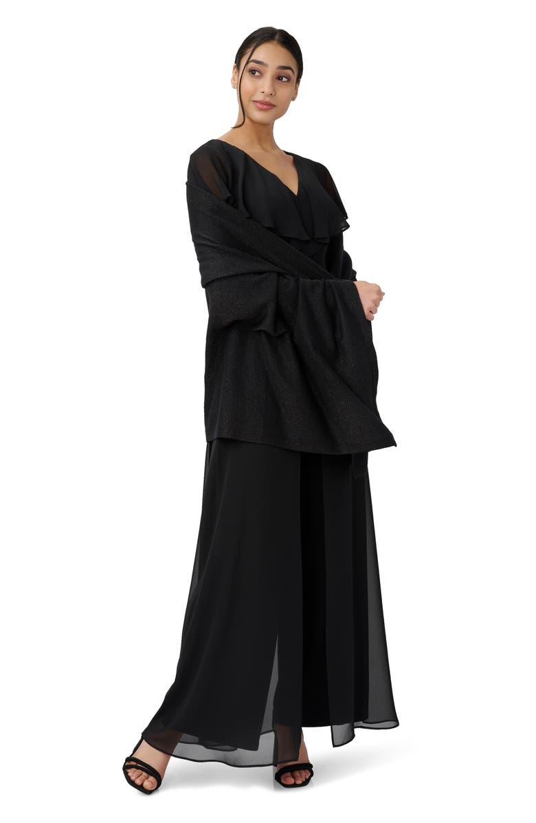 Adrianna Papell Ruffle Chiffon & Jersey Jumpsuit, Alternate, color,