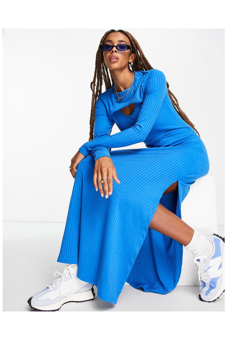Long Sleeve Overlay Ribbed Maxi Dress, Alternate, color, MEDIUM BLUE