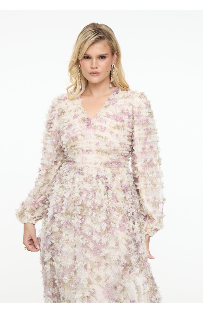 BEAUUT Ruffle Floral Mesh Maxi Dress, Alternate, color, Cream