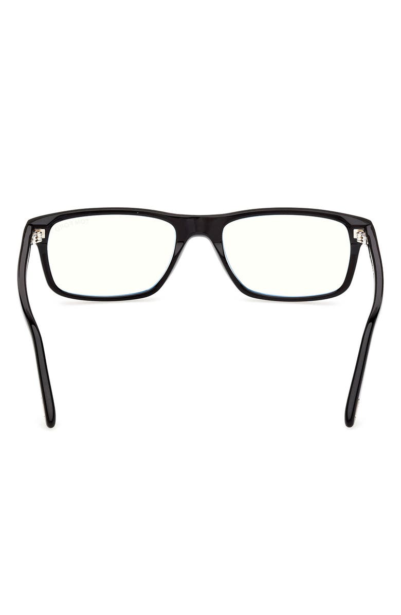 TOM FORD 53mm Rectangular Blue Light Blocking Glasses, Alternate, color, Shiny Black / T Logo