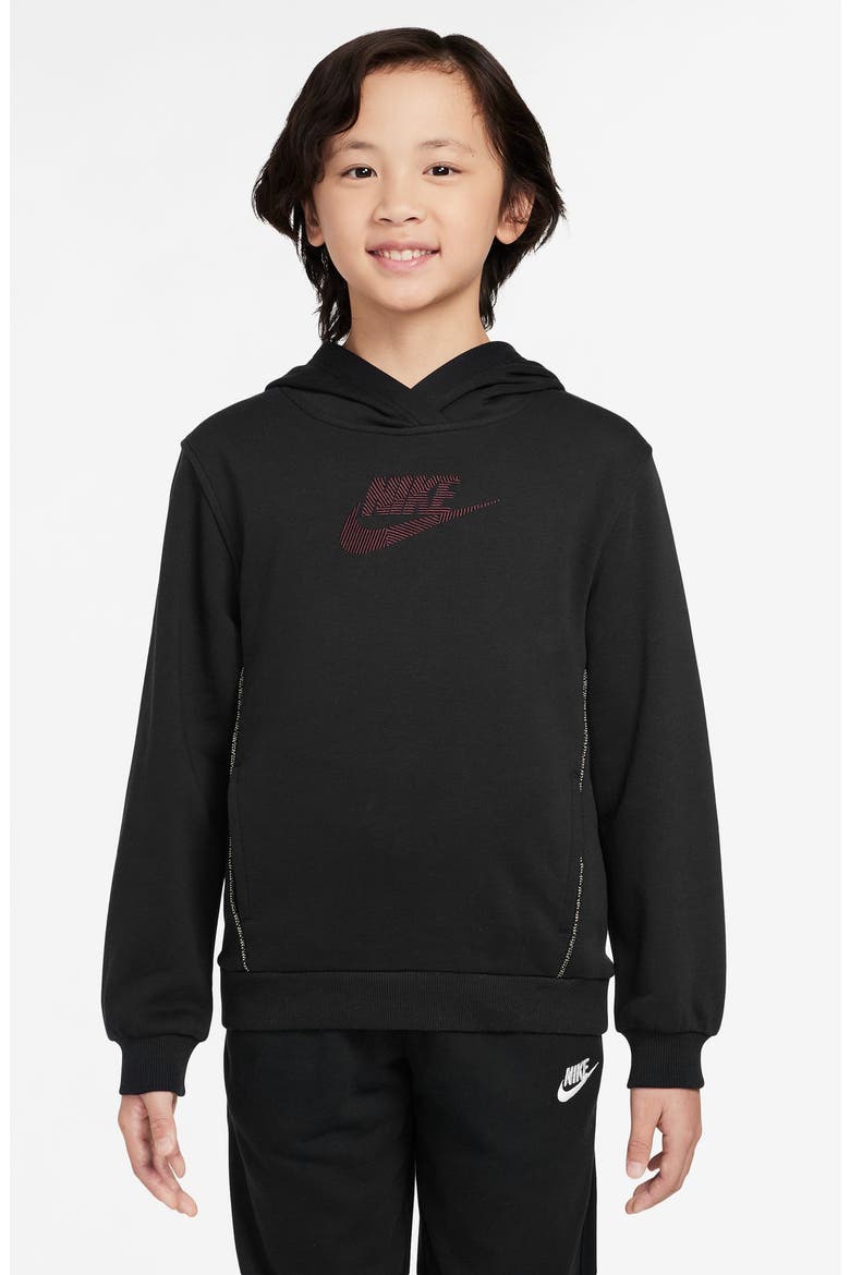 Kids' Cotton French Terry Hoodie, Main, color, BLACK/ BURGUNDY CRUSH