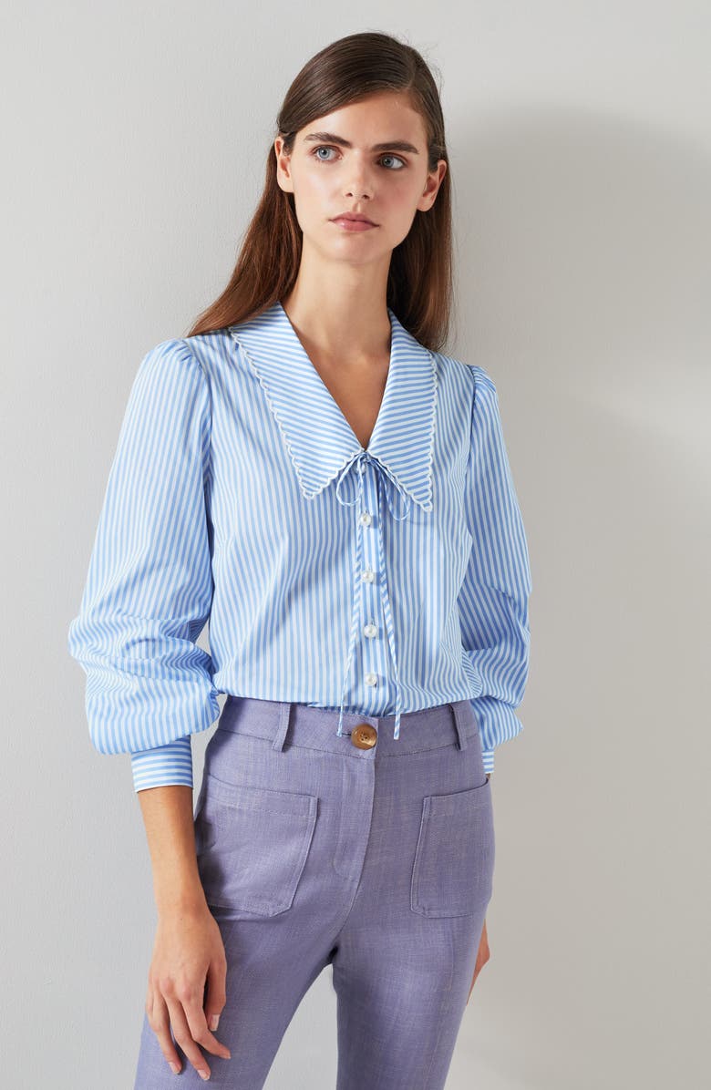 LK Bennett Beecham Stripe Collar Long Sleeve Top, Alternate, color, 